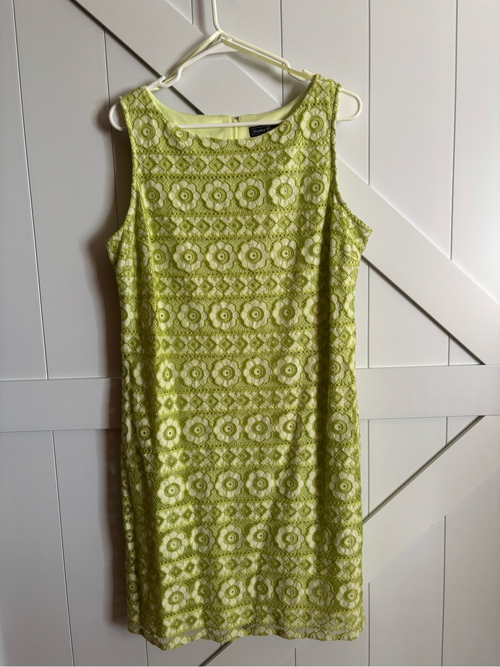 Vintage Jessica Howard Lime Green Floral Crochet Midi Dress